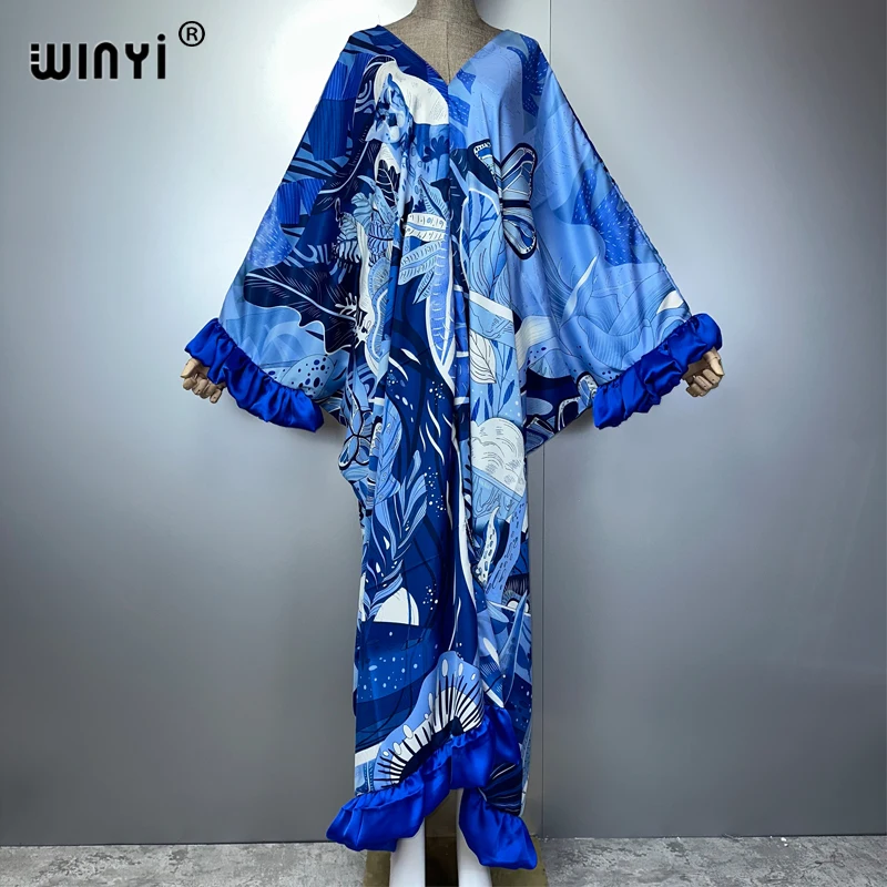 WINYI print summer maxi dress Muslim Abaya Lady beach cover up Casual dress Beachwear fashion Kaftan abaya dubai luxury