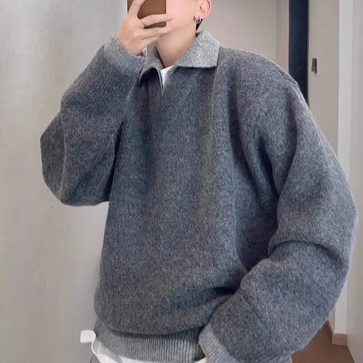 

Retro Thiened Ne Knitted Sweater Loose Casual ex Winter Warm Leisure Faion Polyester Fiber Long Sve Crew Ne...