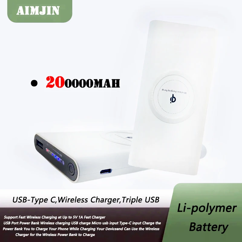 

Wireless power bank 200000mAh bidirectional fast charging power bank portable charger for mobile phones C-type external battery