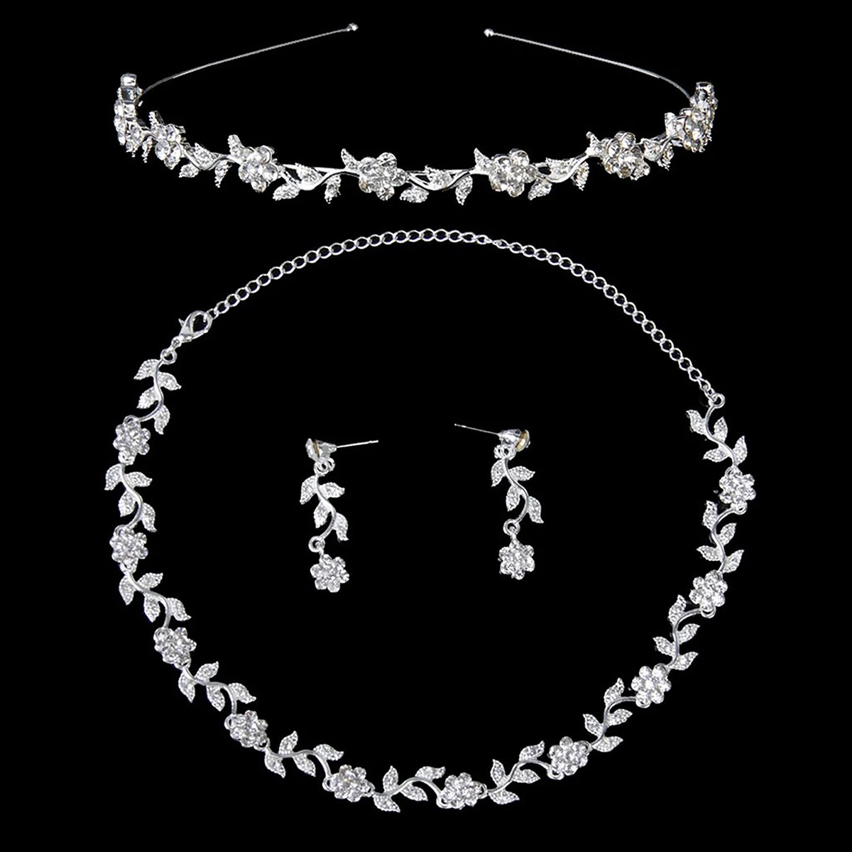 

Leaves Crown Wedding Jewelry Bridal Tiara Set Rhinestone Wedding Tiara Necklace Earrings Jewelry Set Bridal Headgear