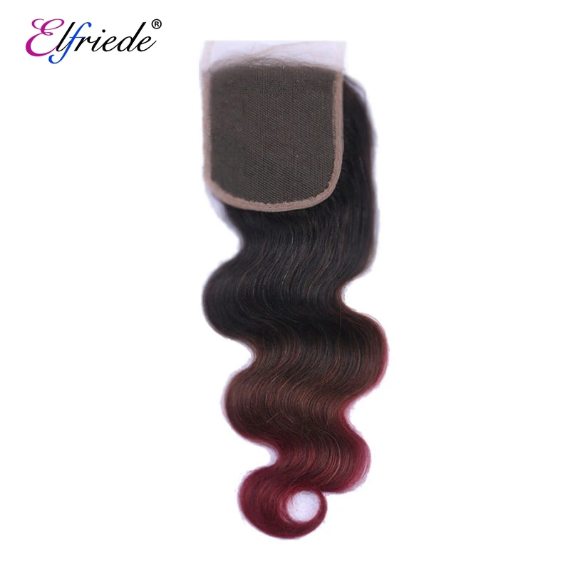 Elfriede T1B/4/99J Body Wave Ombre warna rambut bundel dengan penutup rambut manusia Brasil tenun 3 bundel dengan renda penutupan 4x4