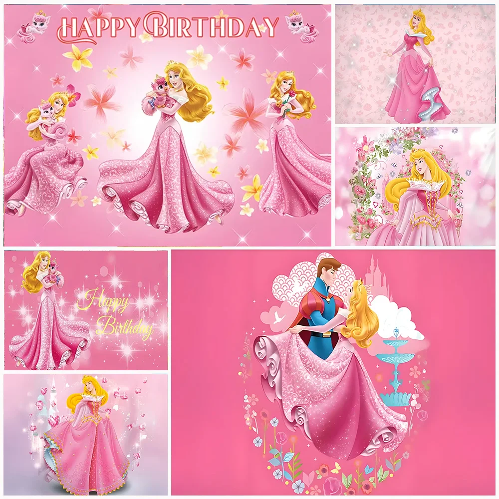 

Disney Sleeping Beauty Aurora Princess Birthday Party Decoration Backdrop Pink Background Baby Shower Supplies Photography Props