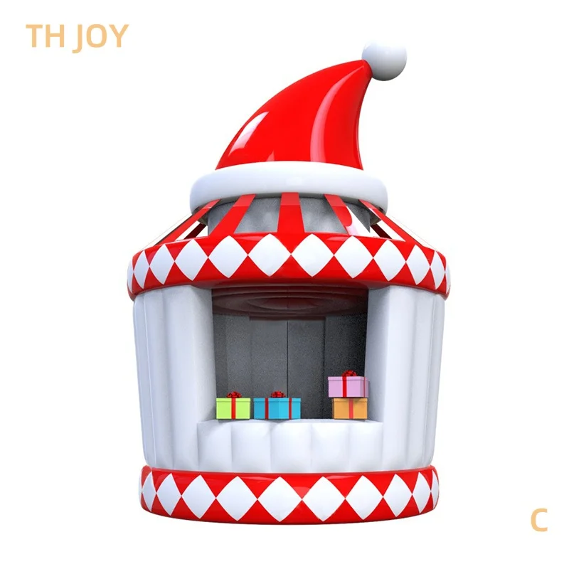 fast air ship to door, Xmas Santa Room Inflatable Christmas Bounce House, Outdoor Inflatable Christmas Village santa hat booth