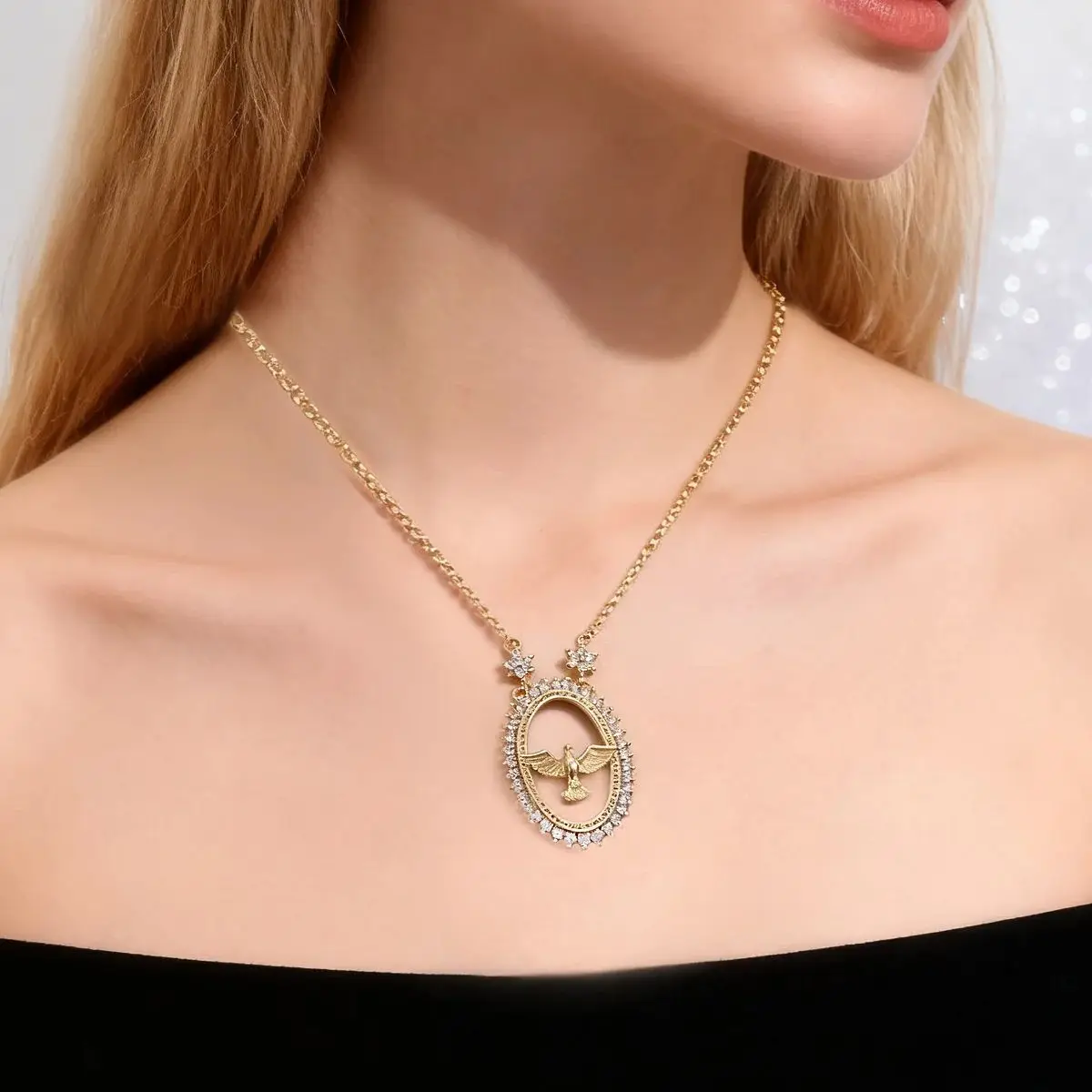 MHS.SUN Fashion Eagle Pendant Necklace For Women Cubic Zirconia Gold/Silver Color Chain Choker Jewelry Gift