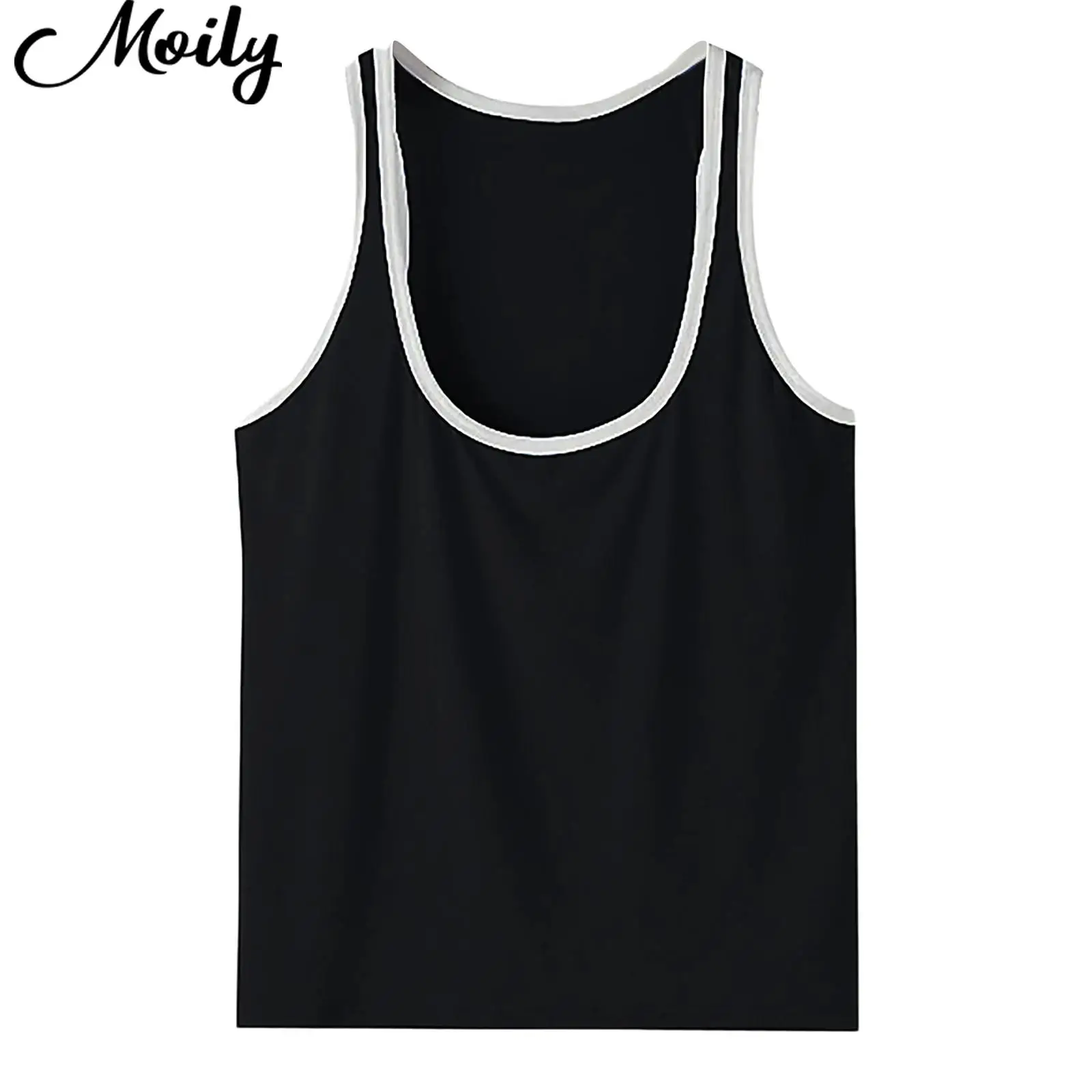 

Sleeveless U Neck Athletic Vest for Mens Contrast Color Trim Tank Top for Bodybuilding Basketball Workout Gym Fitness Activewear