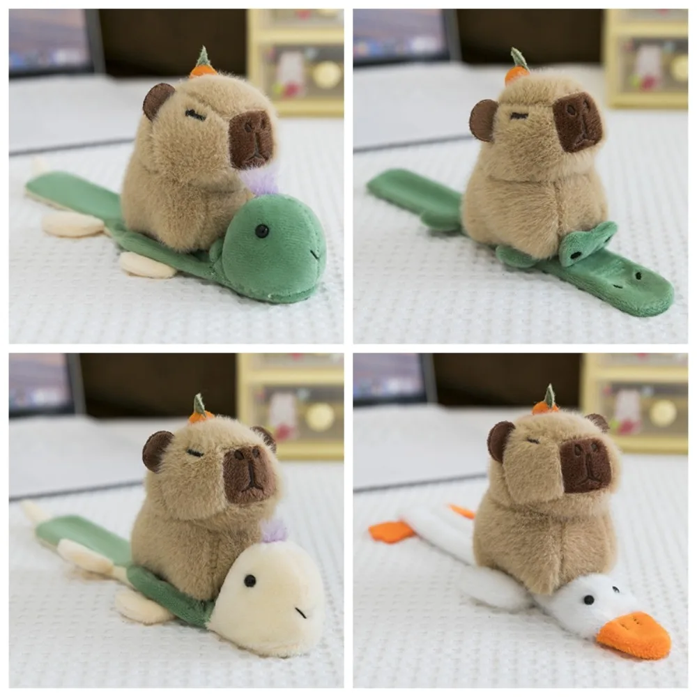 Crocodilo capivara anel de mão de pelúcia tartaruga ganso capivara tapa snap boneca brinquedo macio estilo pulso animal pelúcia tapa pulseira crianças