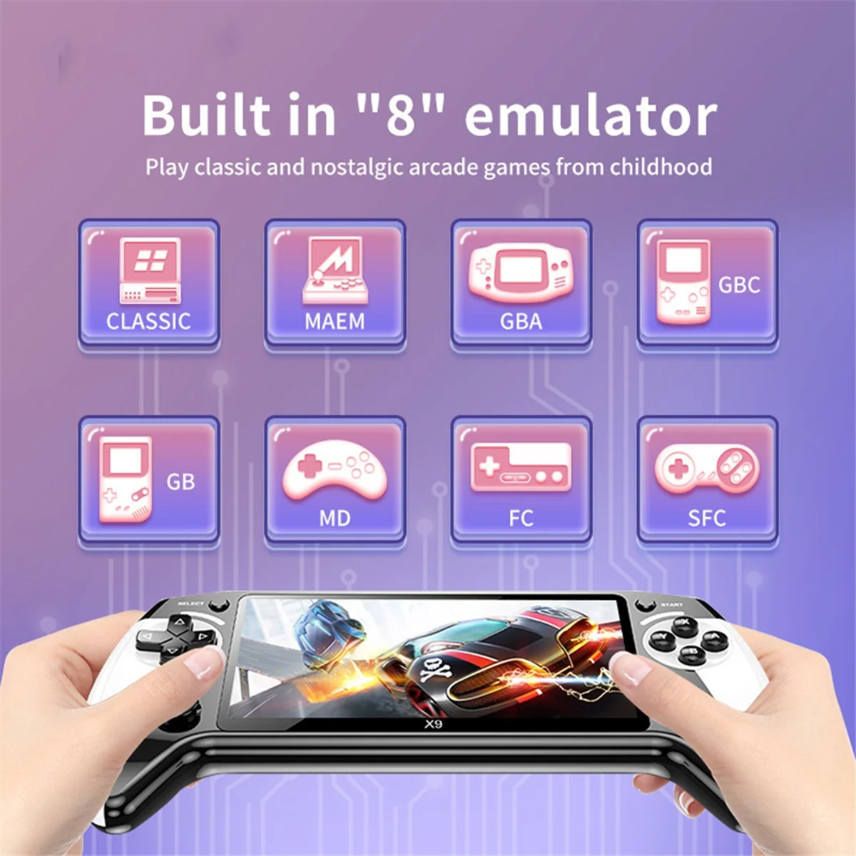 

Портативная игровая консоль B47C X9, 8 ГБ, 2000+ игр, 5,5-дюймовый IPS-экран, аркадная игровая консоль в стиле ретро для детей, подарок