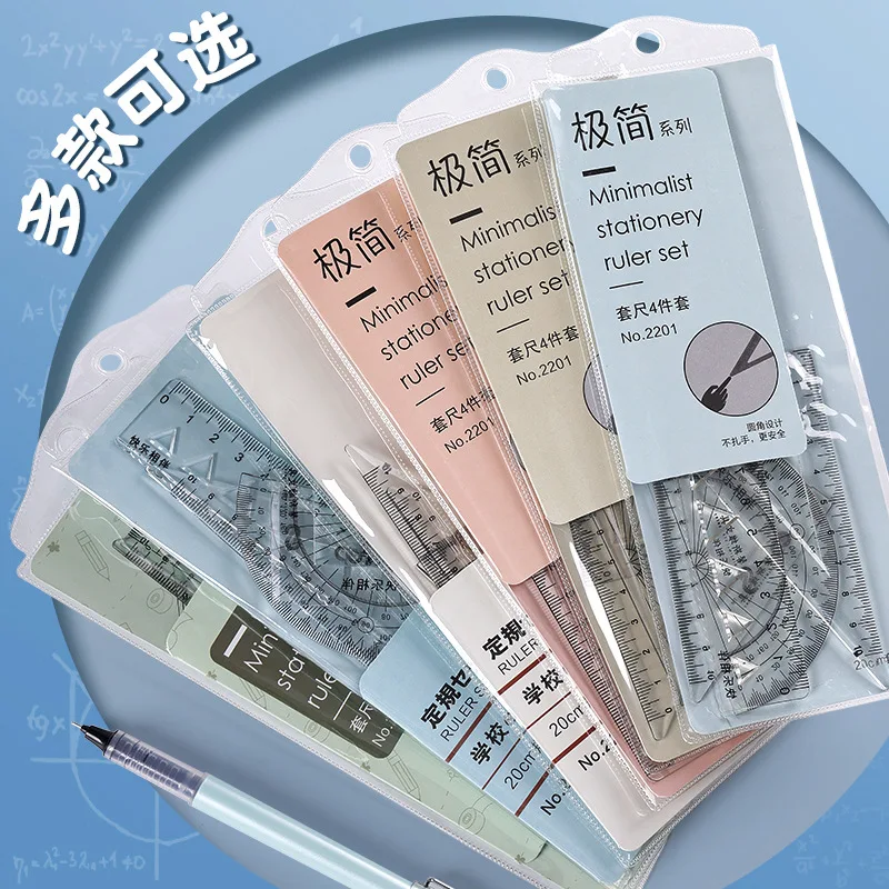 4 Piece Student Ruler Set for Kids Includes 20cm Straight Ruler Protractor 45 90 Degree Triangle Rulers Multifunctional