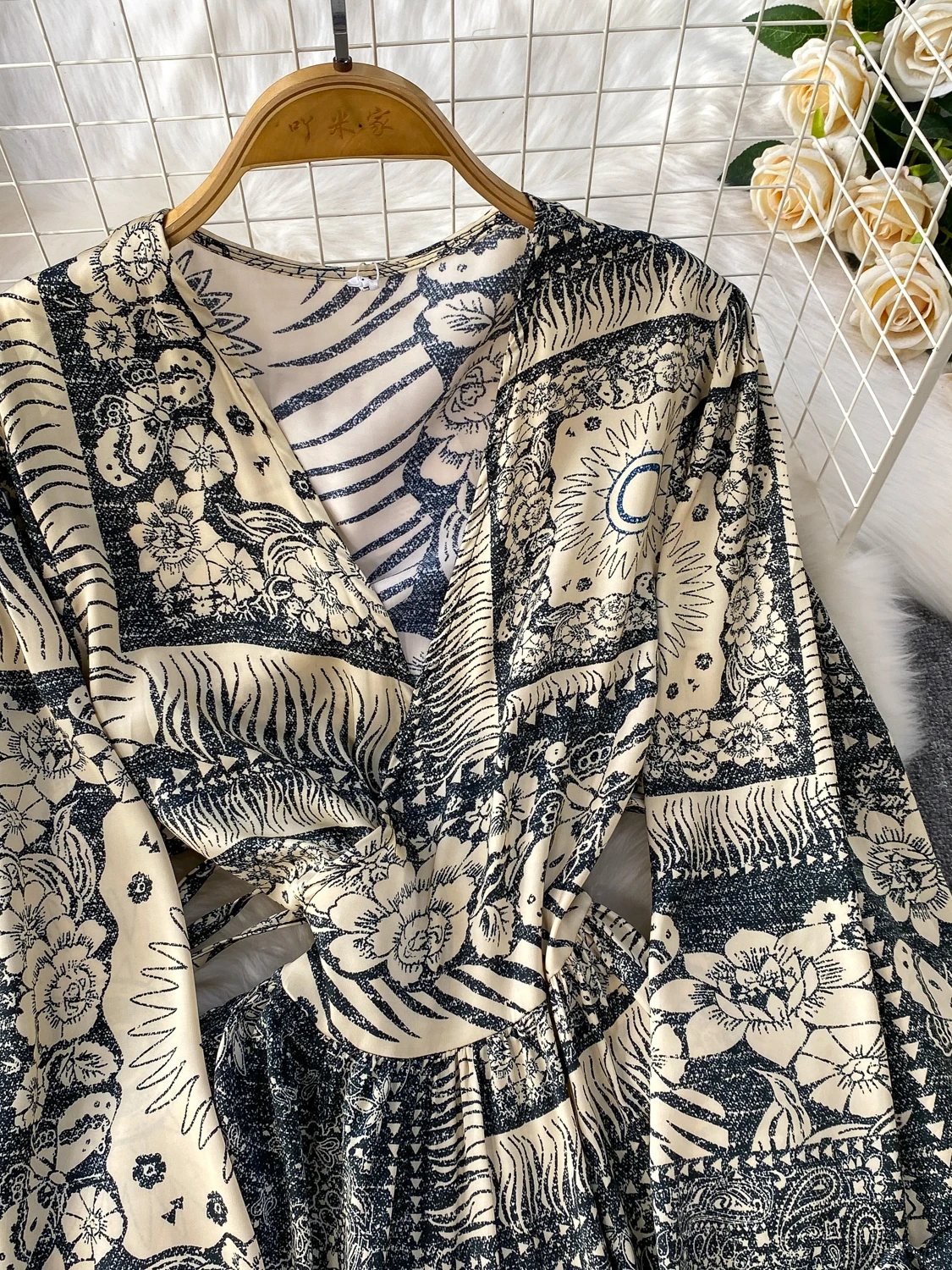 Ele Lange Dr vrouwen Sexy V-Ne Print Hoge Taille Verzameld Afslanken Rok Koreaanse Sle Pendelen Zomer Anti-bal