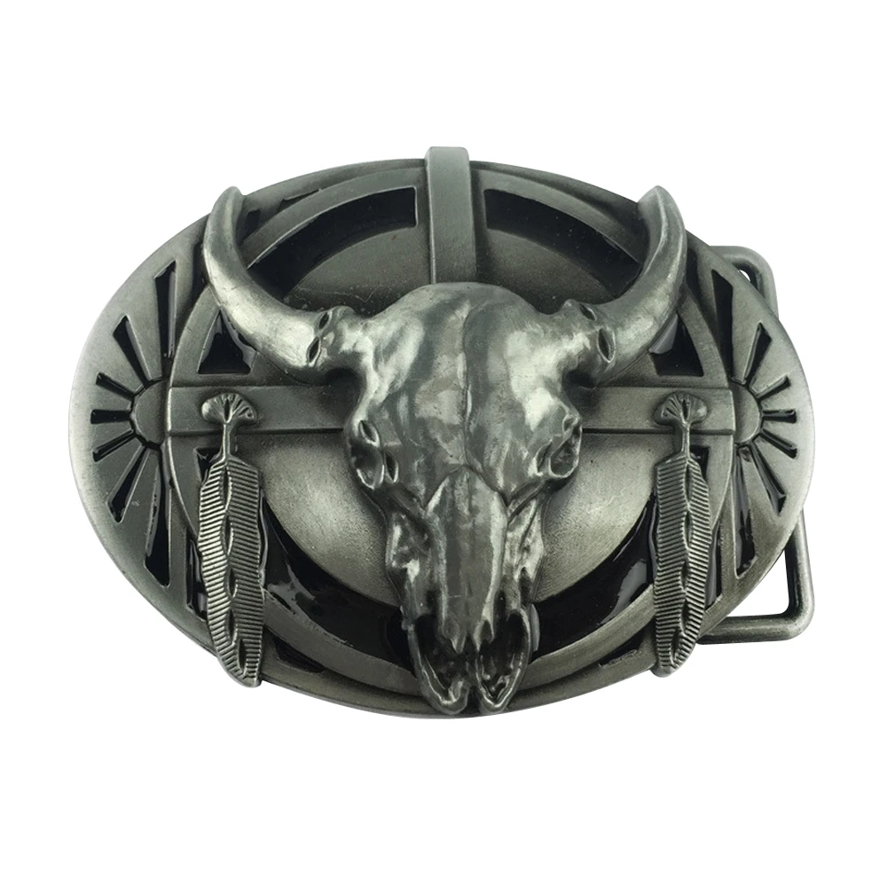 Ovaal Zinklegering Metaal Indianstam Bull Head Merk Designer Western Cowboys Riemgesp Voor Mannen 3.8Cm