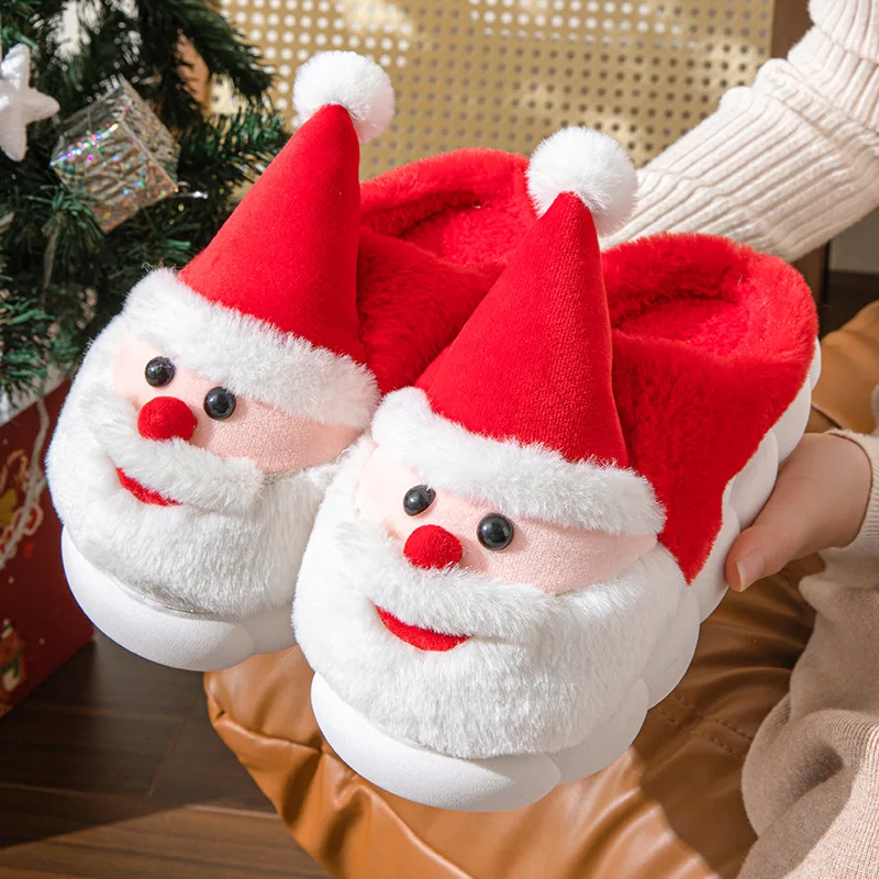 Santa Claus Designer Fluffy Slippers Women House Christmas Cartoon Winter Shoes Girls Flat Home Warm Fashion Footwear Large Size