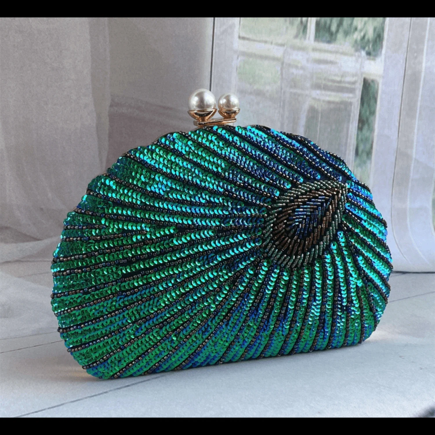 

Glitter Vintage Sequins Decor Clutch Wallet, Classic Peacock Feather Pattern Evening Bag, Women's Dinner Bag Best Gifts for Carn