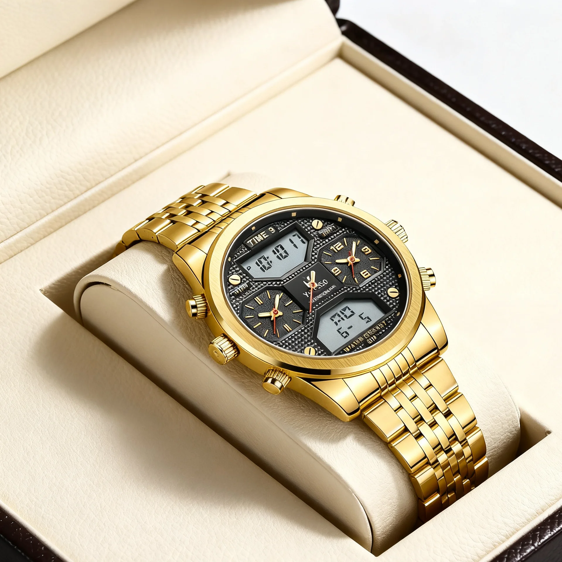 

Мужской деловой хронограф с тройным циферблатом и большим лицом, водонепроницаемый стальной ремешок 3ATM