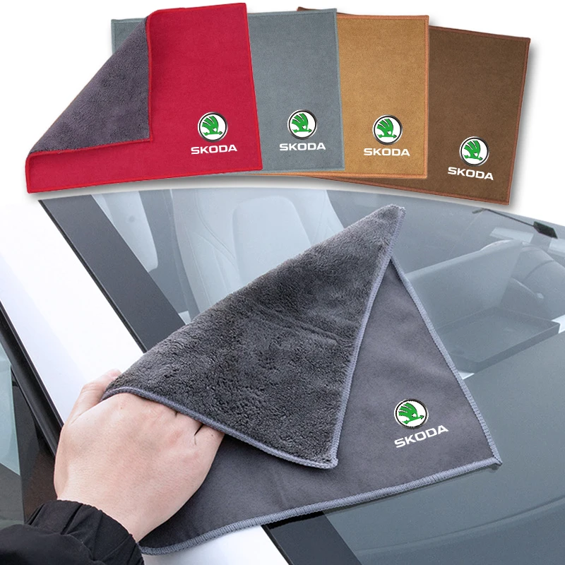 Fiber Fleece Car Cleaning Car Wash Towel Auto Tool Accessories For Skoda Kodiaq Fabia Kamiq Karoq Octavia 2 3 Rapid Scala Kami