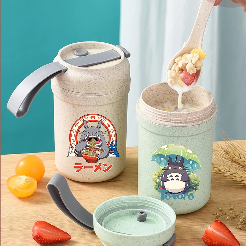 Meal Prep Oatmeal Jars - トトロ女性男性用ポータブル朝食カップ多機能ボトル水オートミールナッツヨーグルトマグカップスナックカップクリエイティブスープカップギフト