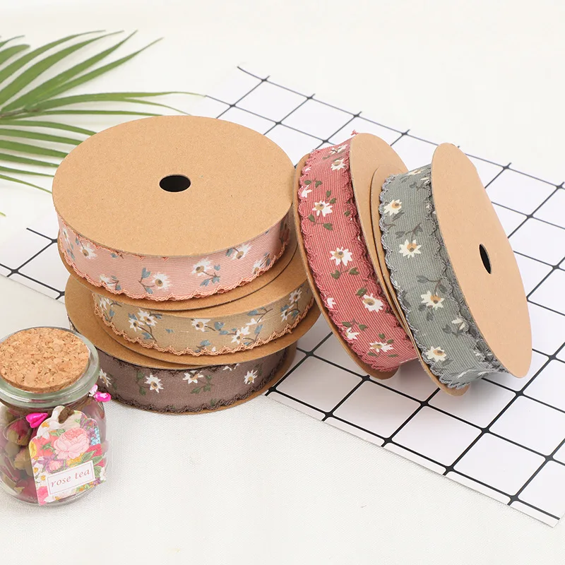 8Yards/Lot 2.5CM Flowers Printed Ribbon DIY Bows Gift Box Wrapping Ribbon Clothing Sewing Accessories Decoration Tape