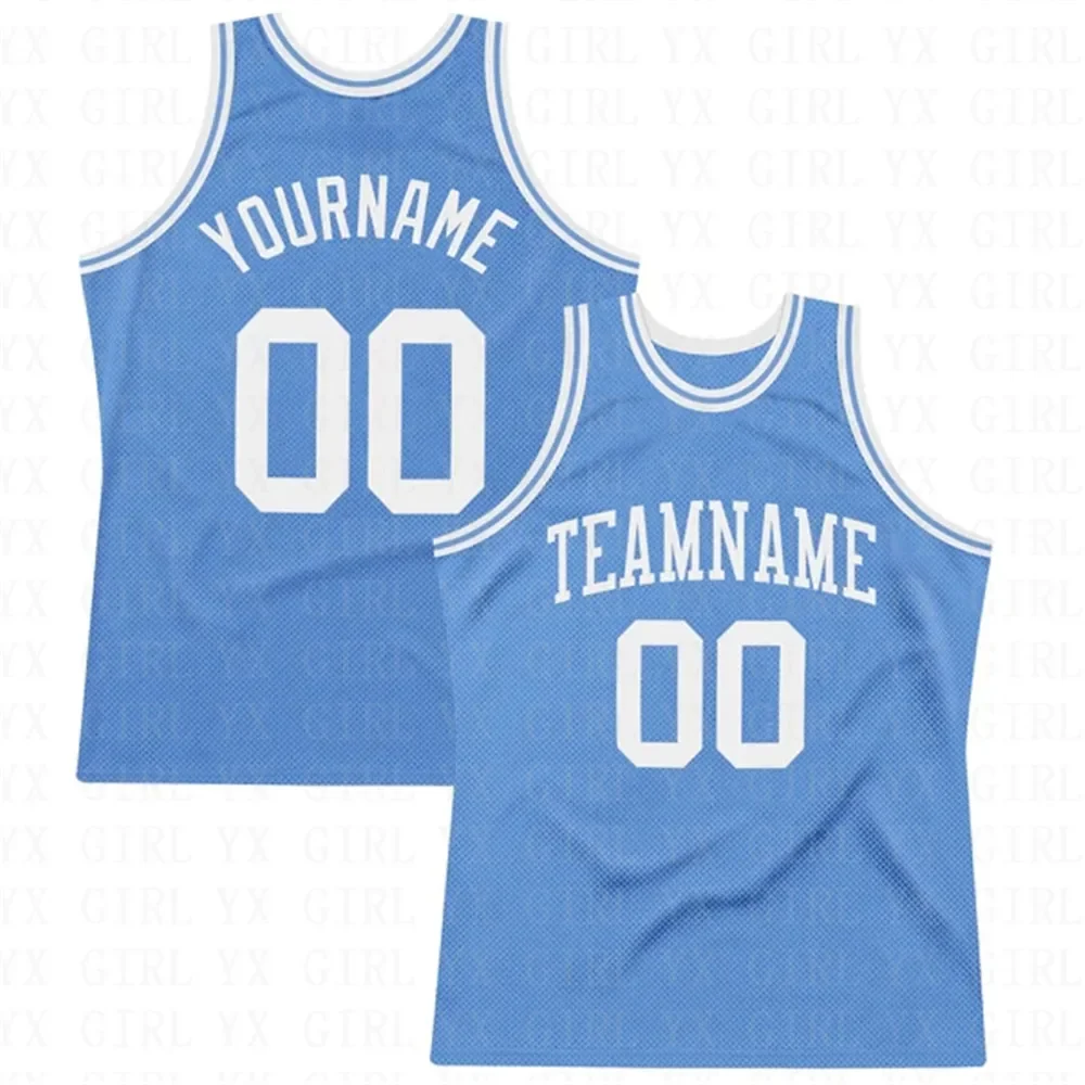 Custom Light Blue White-Silver Gray Authentic Throwback Basketball Jersey Tank Tops Men Jersey Personlized Sew Team Unisex Top