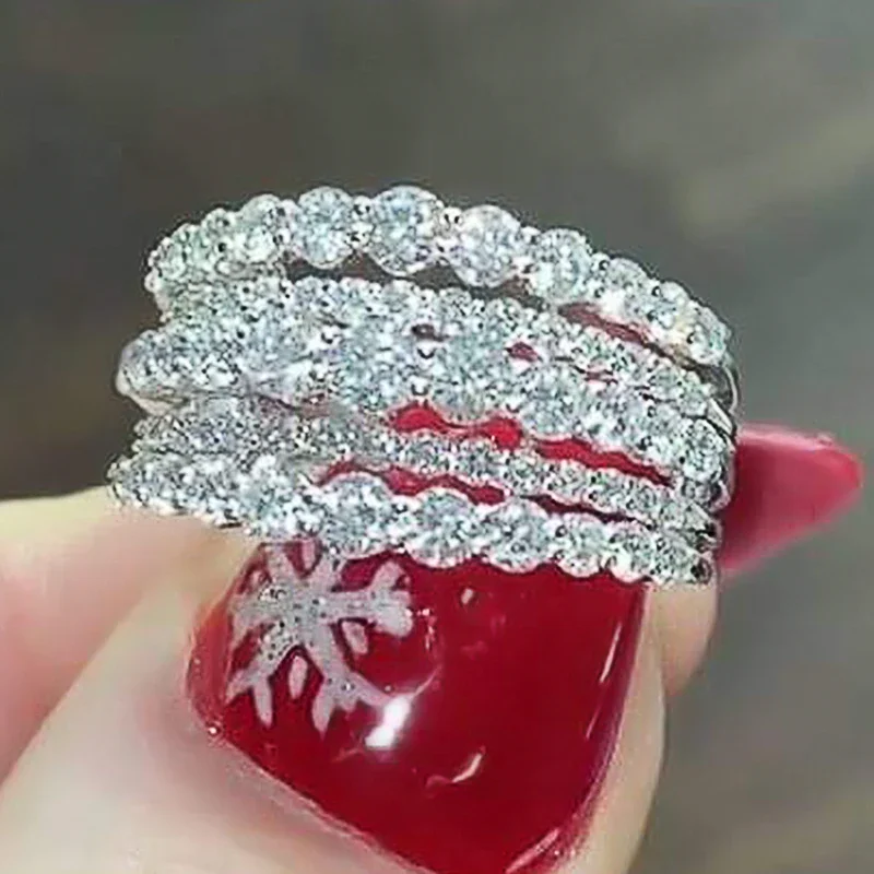 Huitan Opulent Gorgeous Multi-layer Rings with Shiny Round CZ Exquisite Brilliant Female Accessories Charms Engagement Jewelry