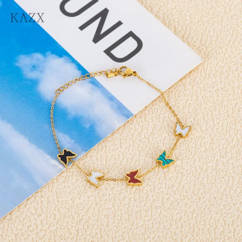 

Cute Colorful Enamel Butterfly Pendant Bracelet Gold Thin Link Chain Adjustable Lobster Clasp Women Friendship Jewelry