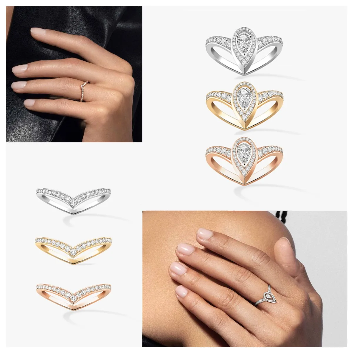 

S925 Sterling Silver Water Drop Shaped Diamond Rings, Sweet And Romantic Jewelry, Valentine's Day Gift
