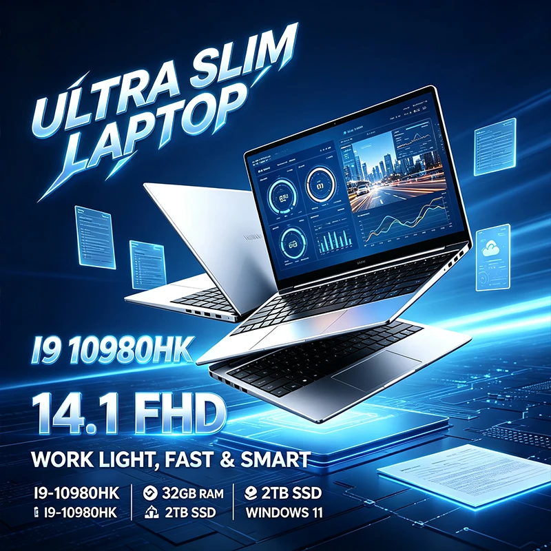 Laptop de 14,1 polegadas com ecrã IPS FHD de 120 Hz, processador Intel Core i9-10980HK, 32 GB de RAM, SSD de 2 TB de alta velocidade, teclado retroiluminado e bateria de longa duração.