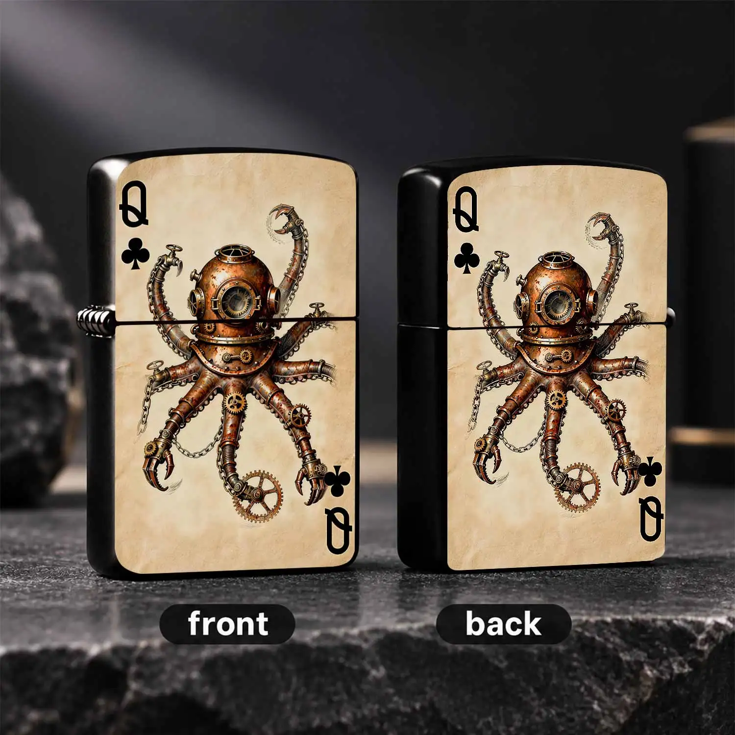 Steampunk Mechanical Octopus Of Clubs Poker Print Lighter, Retro Artistic Vintage Decor, Portable Practical Ignition Tool For Daily Home Outdoor Use, Unique Exquisite Festival Gift For Art Lovers A Humorous And Interesting Lighter