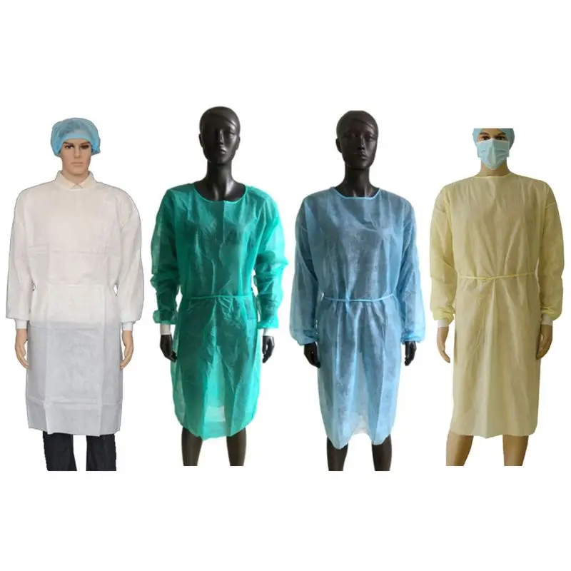 Disposable Protective Isolation Gown Coverall with Elastic Cuff Non-Woven Fluid Resistant Size Fit All Yellow/Green 594A