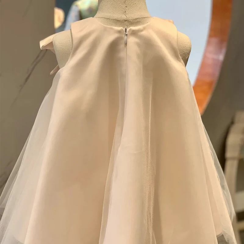 Robes de princesse mignonnes de demoiselle d'honneur pour mariage, dentelle de tulle à gros nœud, petite robe de Rhde reconstitution historique, quelle que soit la robe de première communion, 1 à 8 ans