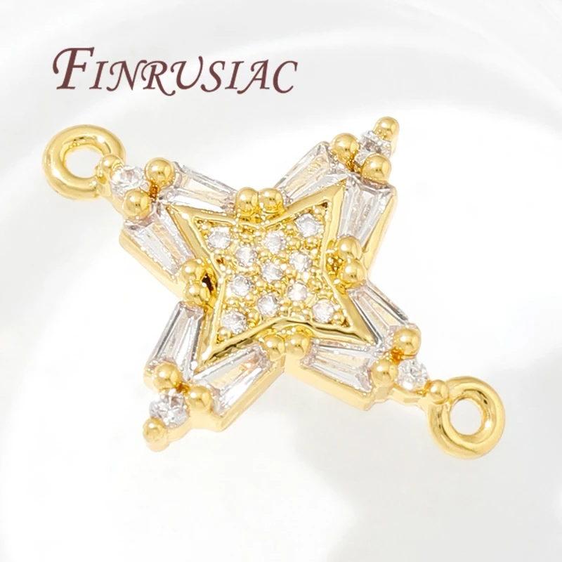 18K Gold Plated Zircon Crystal Charm Connectors For Jewelry,DIY Necklace Earrings Making Accessories,Trendy Cross/Flowers Charms