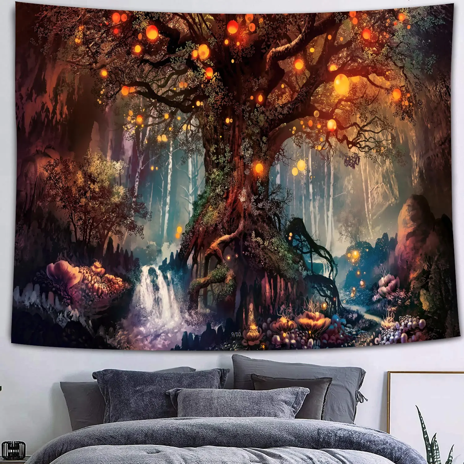 Mushroom Forest Castle Tapestry Fairytale Trippy Colorful Butterfly Wall Hanging Tapestry for Home Dorm Fantasy Decor