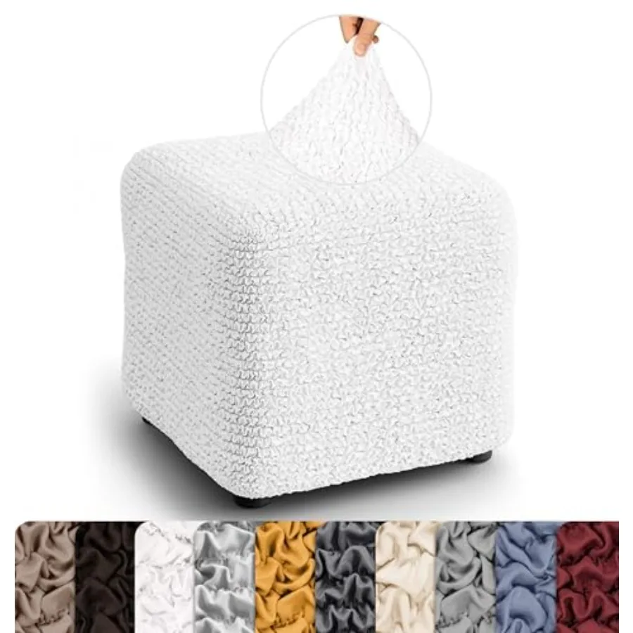 

Small Ottoman Cover Stool Cover Pouf Slipcover - Soft Polyester Fabric Slipcover - 1-Piece Form Fit Stretch Furniture Protector