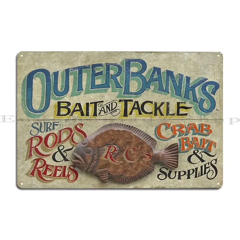 Rc S Outerbanks Bait And Tackle Metal Plaque Personalized Living Room Custom Funny Custom Tin Sign Poster