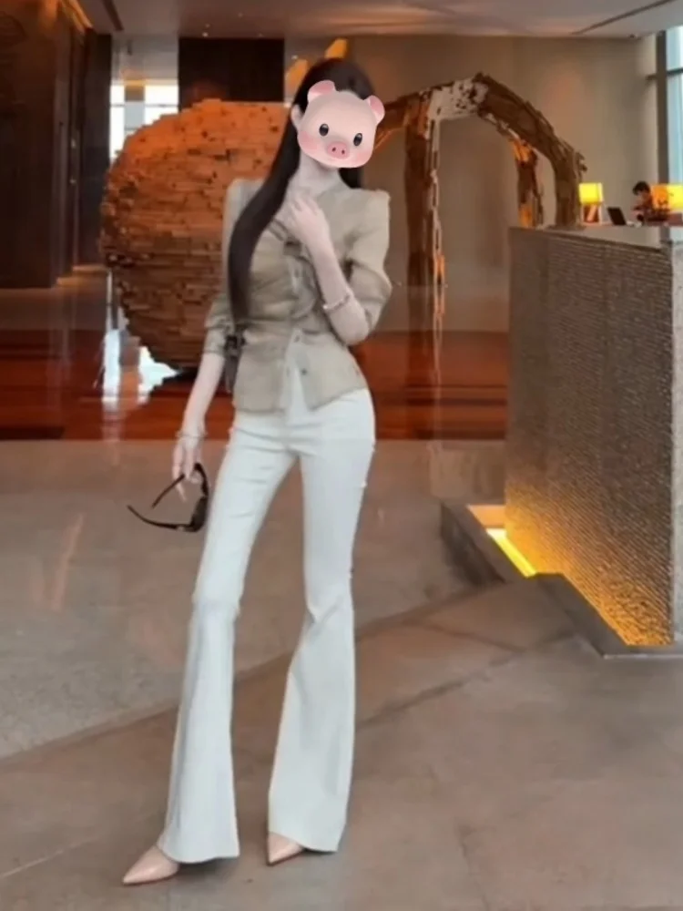 Irt checca la vita con legno ain Ruffle Design Coreano Sle Loose Fit Lungo effetto snellente Sve Abbigliamento quotidiano Fem Top