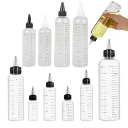 Botella rellenable de plástico vacía para tinte para el cabello, dispensador de líquido de escala graduada, tapa superior giratoria, contenedor de tinta para pigmento de tatuaje, 30-500ml