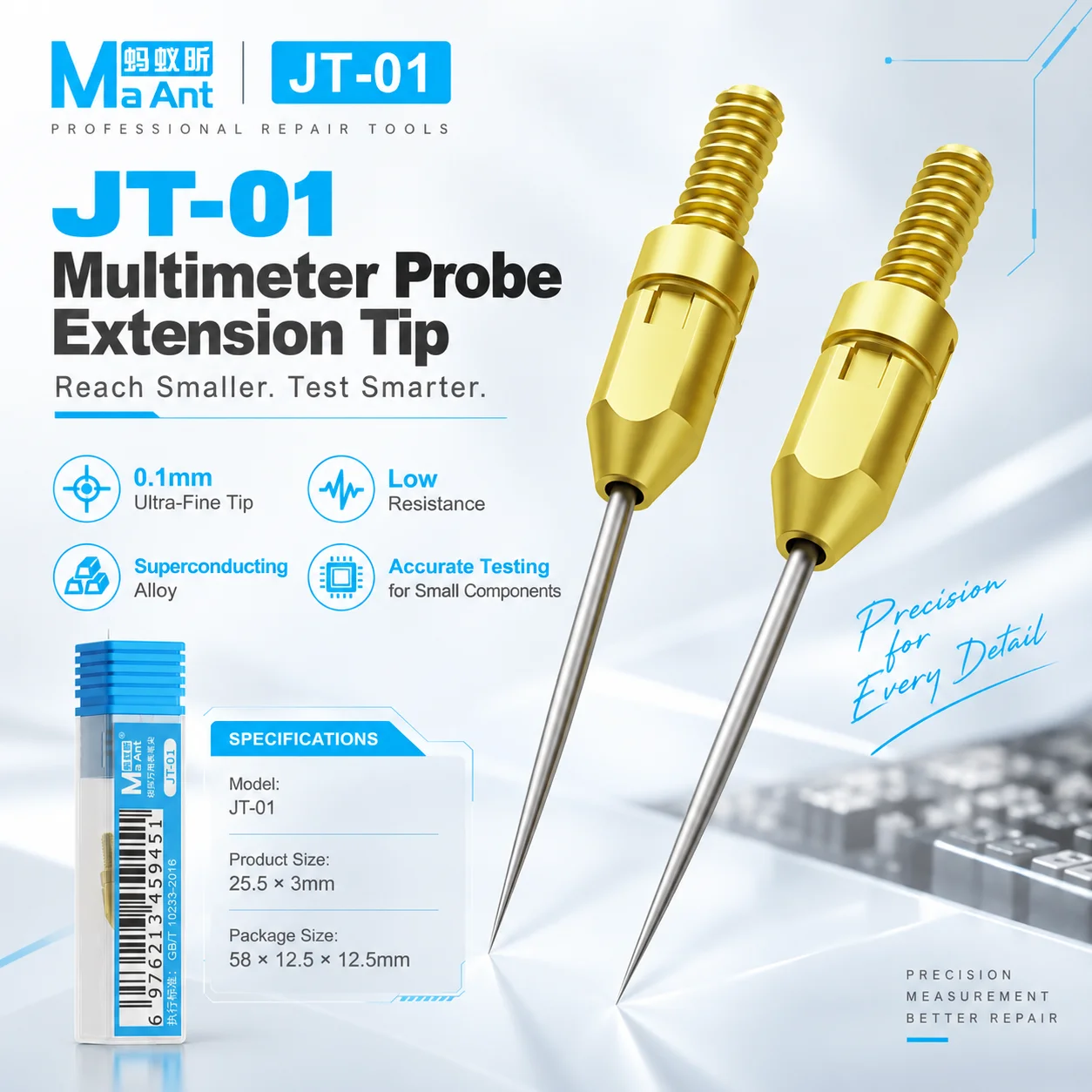 MaAnt JT-01 Extender Probe Tip of The Multimeter for Electronic Repairs PCB IC Pins Circuit Boards Multimeter Probe Tip Tool