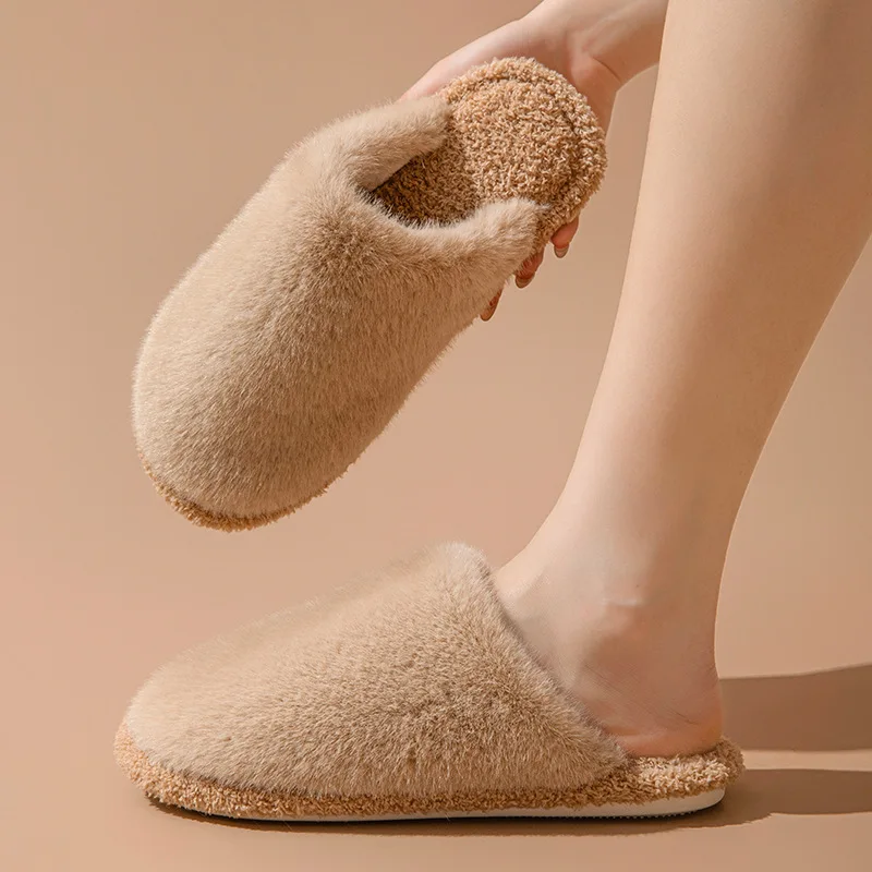 Women Slippers 2024 Autumn/winter Cotton Plush Flat Bottomed Shoes Comfort Warm Lightweight Home Cotton Slippers Chanclas Mujer