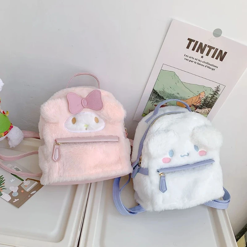 Kawaii Cartoon Cute Shoulder Backpack Bag My Melody Schoolbag Key Coin Purse Plush Bag Girl Toy Gift