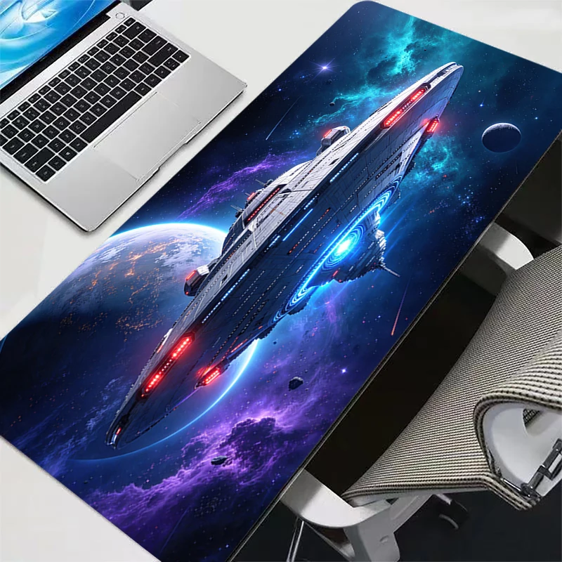 Spacecraft Large Mouse Pad Carpet Laptop Pc Gamer Keyboard Mat XXL Rug Mousepad Edge White Tassel Rubber Table Mat