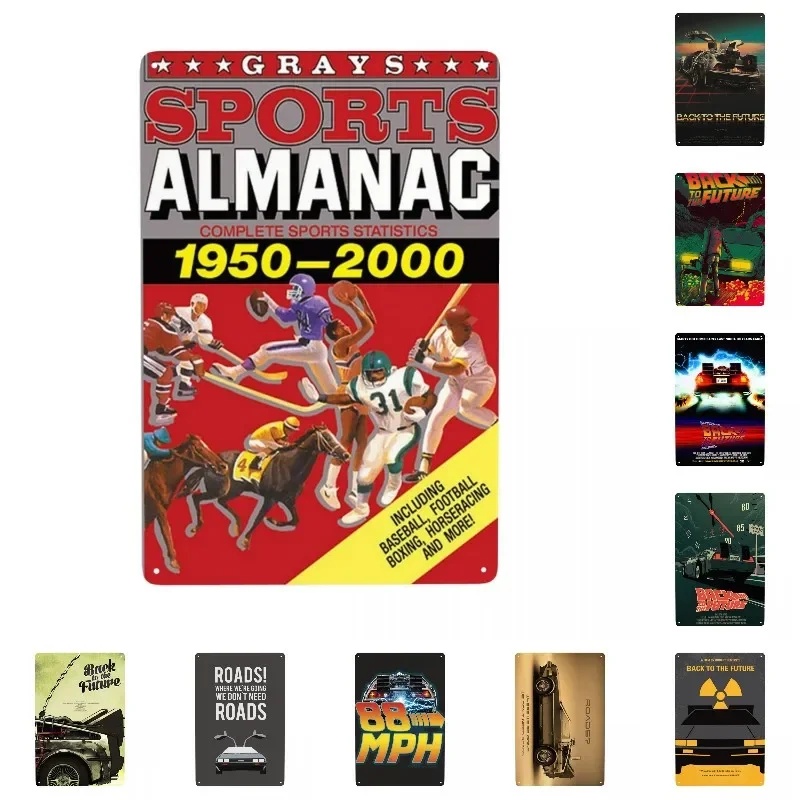 Grays Sports Almanac Complete Sports Statistics Metal Sign Back To The Future Tin Plaque Cafe Man Cave Bar Decorations Art