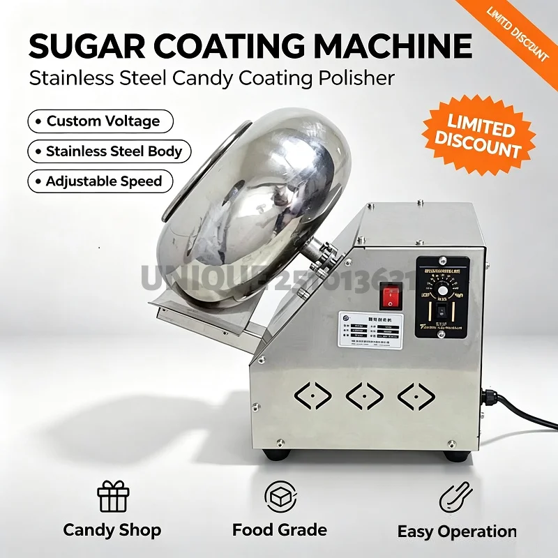 Electric Chocolate Sugar Coating Maker 220V Stainless Steel Small Dragee Candy Coater Tablet Nut Polishing Coating Pan Machine
