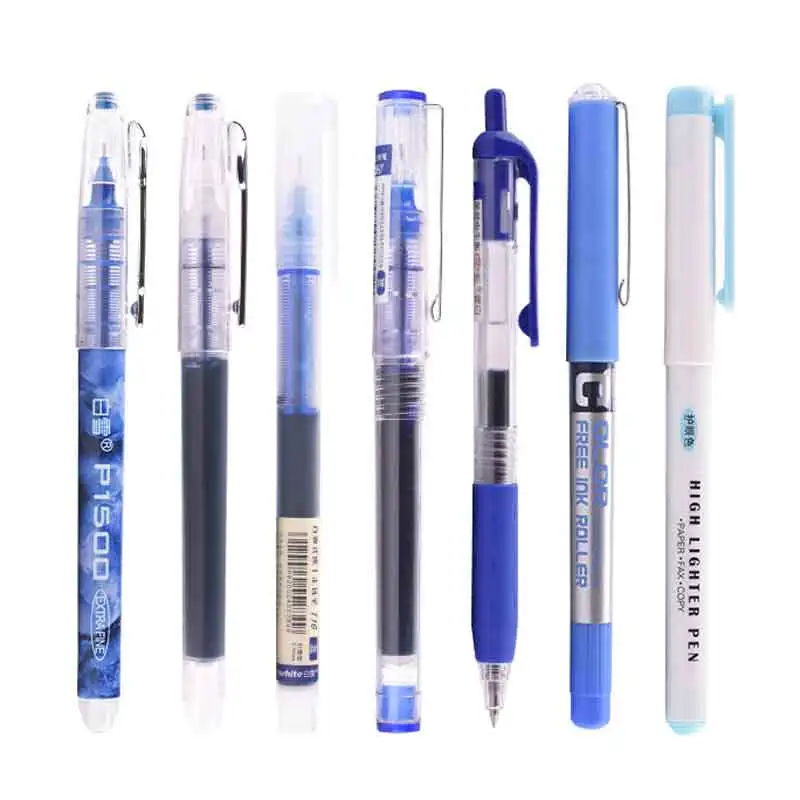 6/7 unids/set bolígrafo de 0,5mm tinta de Color negro/rojo/azul bolígrafo de Gel Rollerball líquido recto para la escuela papelería de oficina Kawaii
