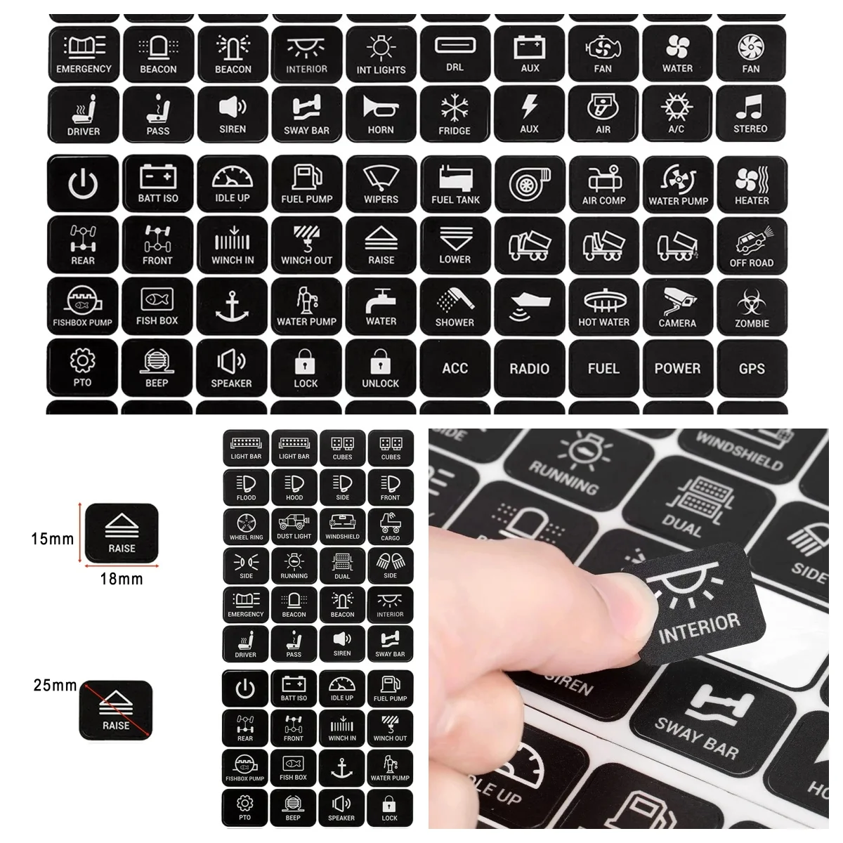 120Pcs Waterproof Instrument Panel Switch Stickers for Car RV Truck Boat 6/8/12 Pin Universal Control Label Decals