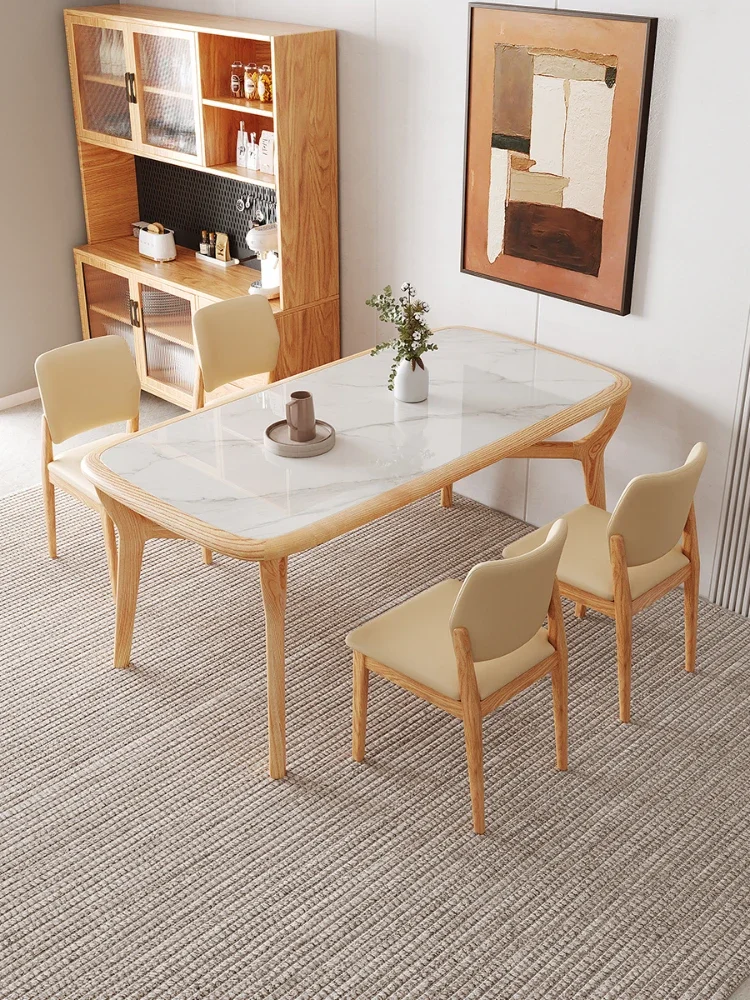 Household White Wax Small Apartment Dining Solid Wood Frame Rectangular  Table and Chair