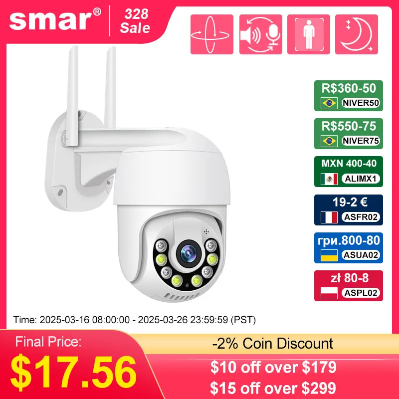 Smar 3MP 5MP PTZ WiFi Camera Outdoor Auto Tracking Ai Human Detect Full Color Night Vision Two Way Audio IP Camera ICsee APP