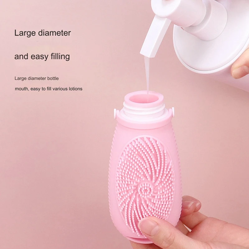 Refillable Silicone Travel Bottles With Facial Cleansing Brush - Portable Shampoo And Lotion Containers