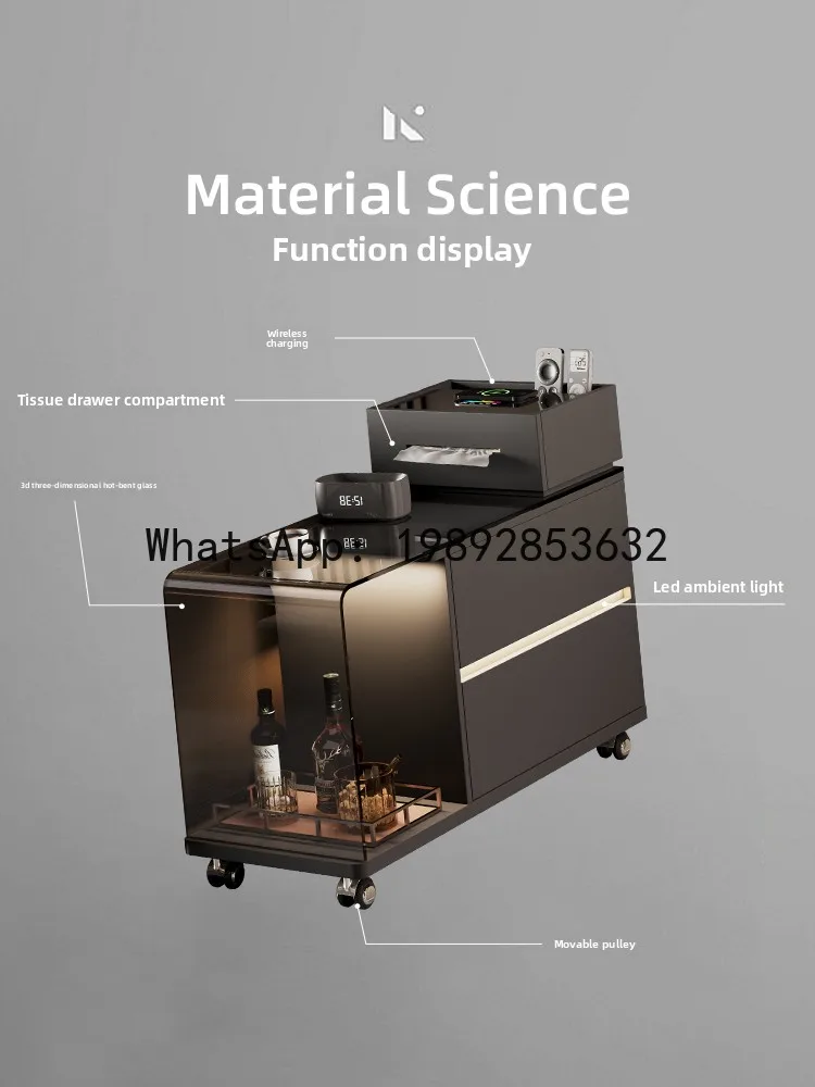 LYY Italian Minimalist Sofa Side Table Solid Wood Side Cabinet with Wireless Charging Living Room Movable Small Coffee Cabinet