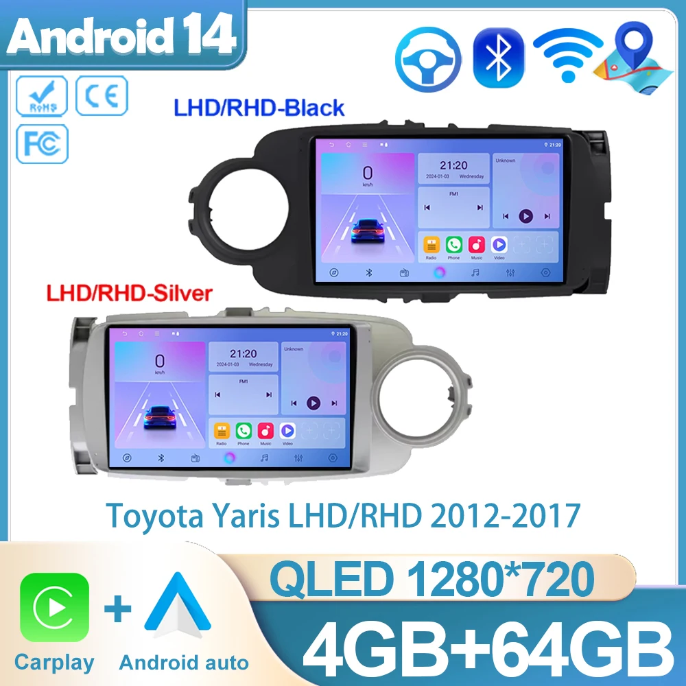 

Head Unit Android 14 For Toyota Yaris LHD 2012-2017 Multimedia Player Carplay Auto Radio WIFI GPS Navigation stereo No 2Din DVD