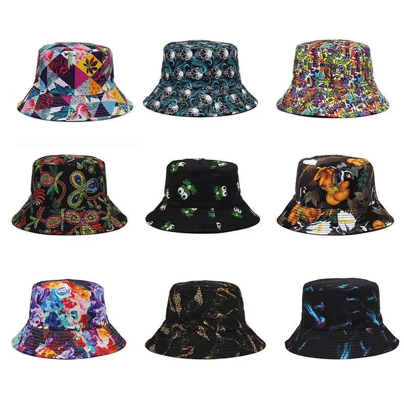 Women\'s Graffiti Bucket Hat New Summer Skull Frog Outdoor Foldable Bob Fisherman Hat Girl Gorros Panama Sun Hat