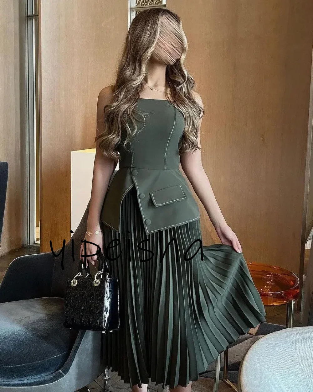 Customized Simple Modern Jersey Prom Dresses A-Line Square Pleated Formal Occasion Dresses Fake Button Mini Party Evening Gowns