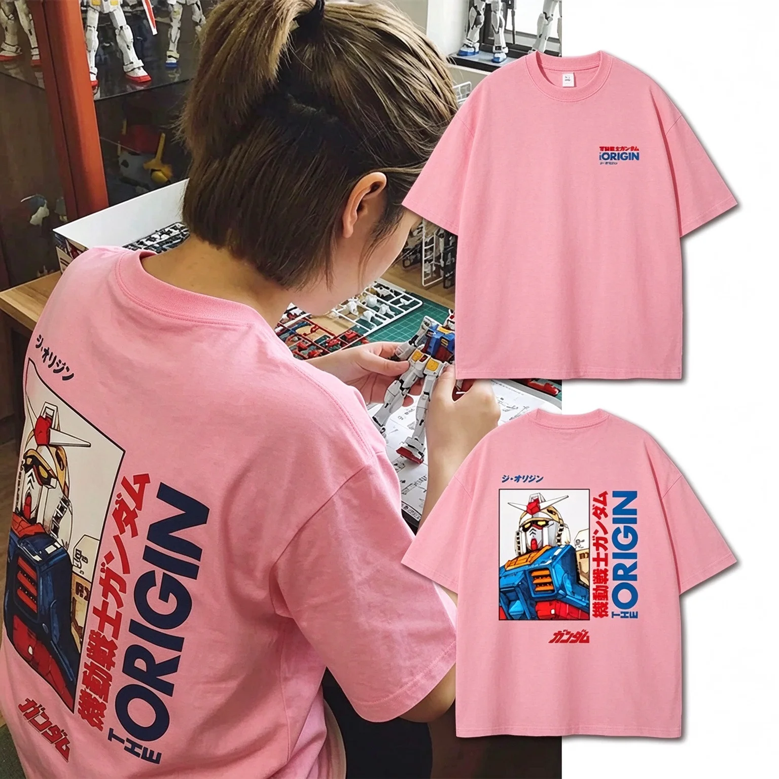 Anime Gundam Mecha Vintage Retro Manga Japan Tee Men's Women's White Cool Graphic Print Oversized Short Sleeve Streetwear Top
